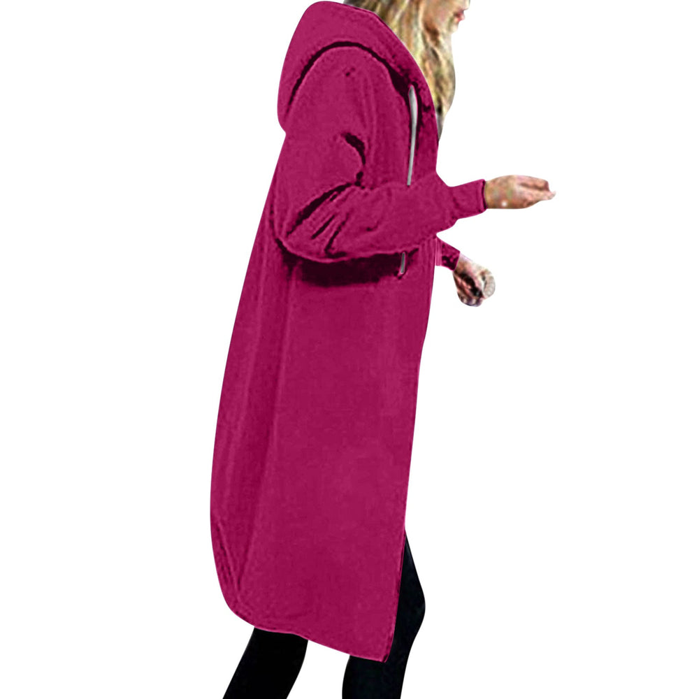 Damen nan langer Oversize Kapuzenmantel mit gerundetem Saum und Reißverschlusstaschen Drune