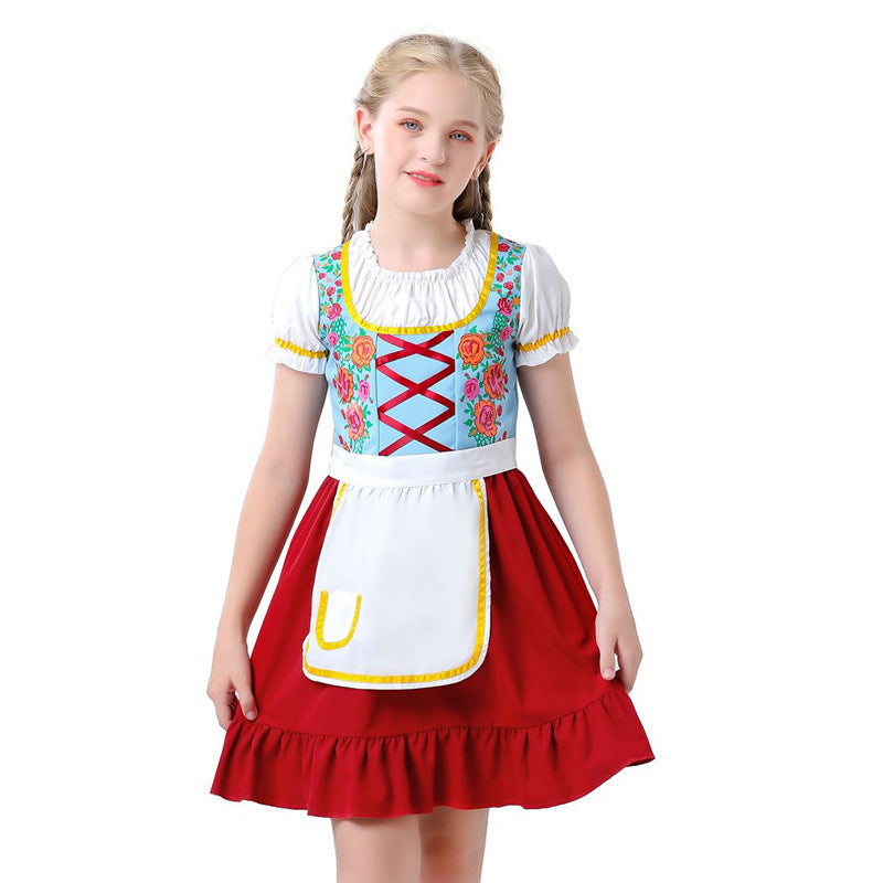 Damen nan traditionelles Dirndlkleid für Kinder mit Schürze und floraler Stickerei Drune