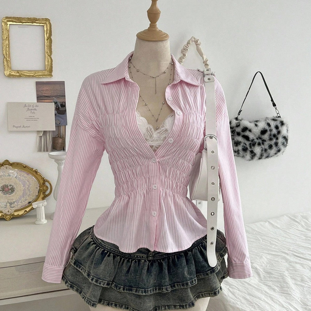 Damen nan taillierte Hemdbluse mit geraffter Brustpartie und Schößchen Drune