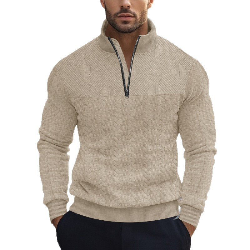 Herren nan Zopfmuster-Halbzip-Pullover mit Stehkragen, strukturierter Passe und geripptem Saum Drune
