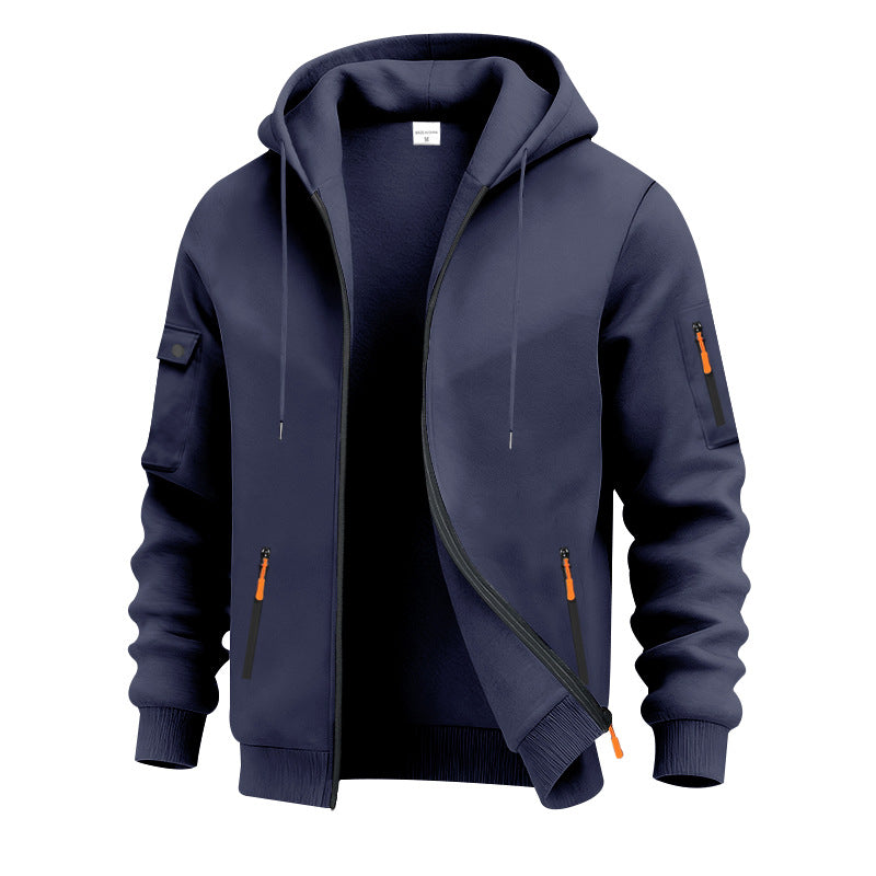 Herren nan technische Zip-Hoodiejacke mit wasserabweisenden Reißverschlusstaschen, Kapuze und verstärkten Ärmelpaspeln Drune