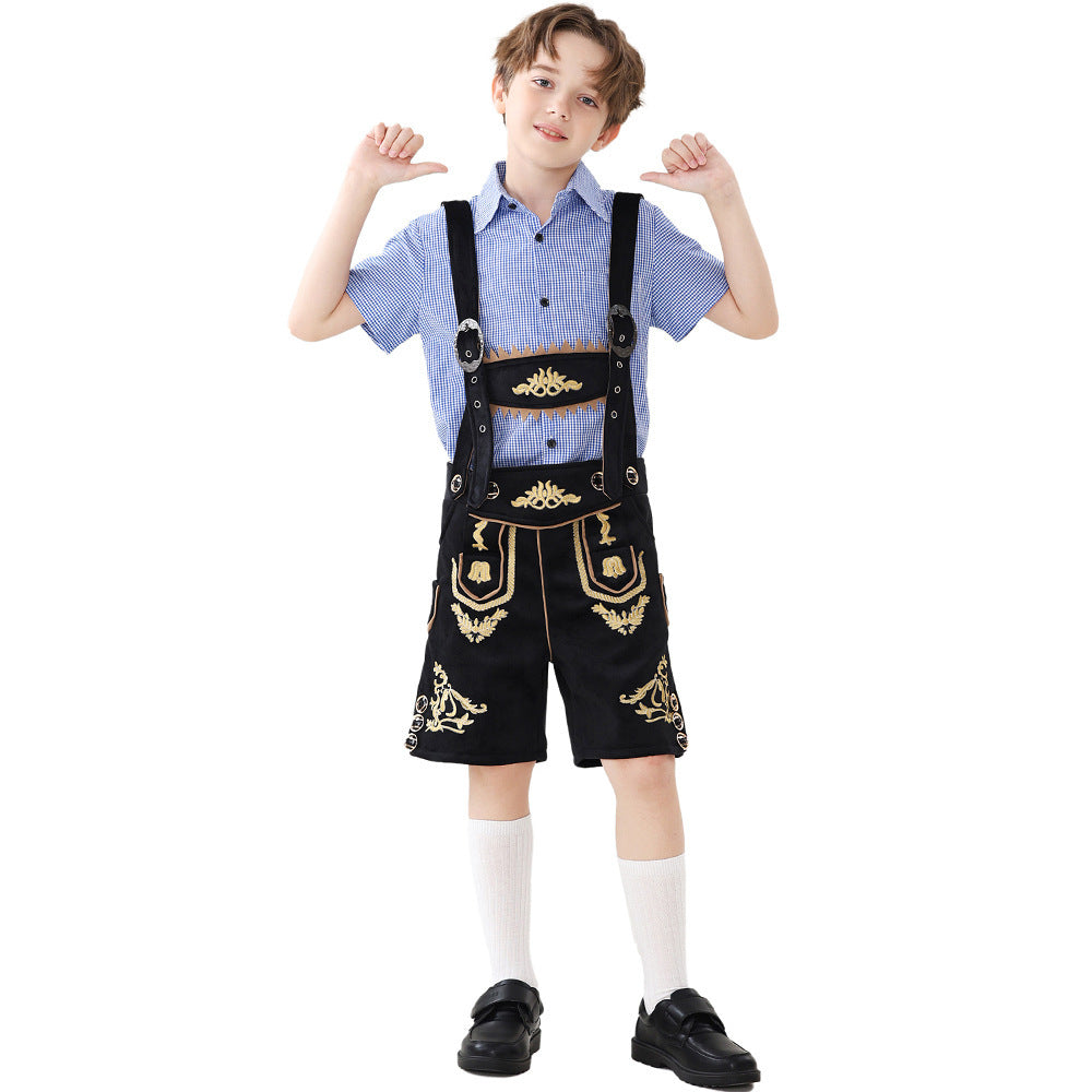 Unisex nan traditionelle Kinderlederhose mit verstellbaren Hosenträgern und aufwendiger Stickerei Drune