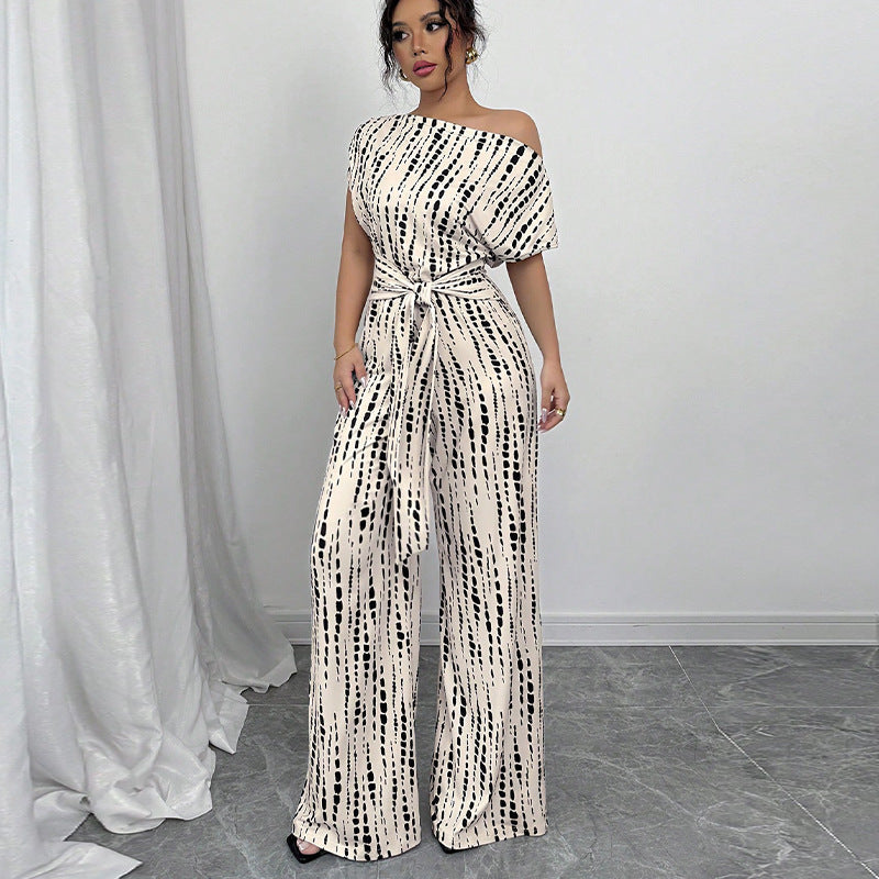 Bianca | Damen Overall One-Shoulder Weites Bein Print Elegant