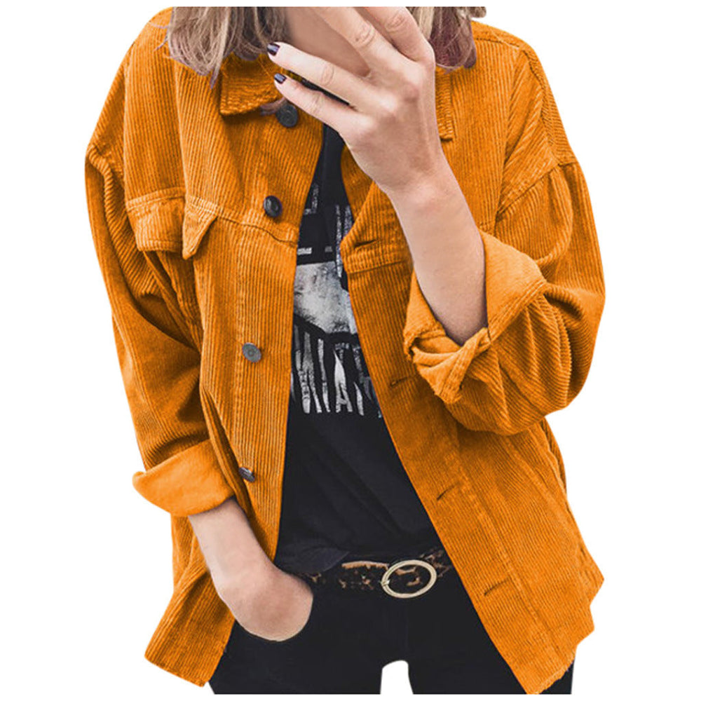 Damen nan Oversize Cordjacke mit aufgesetzten Taschen und klassischer Knopfleiste Drune