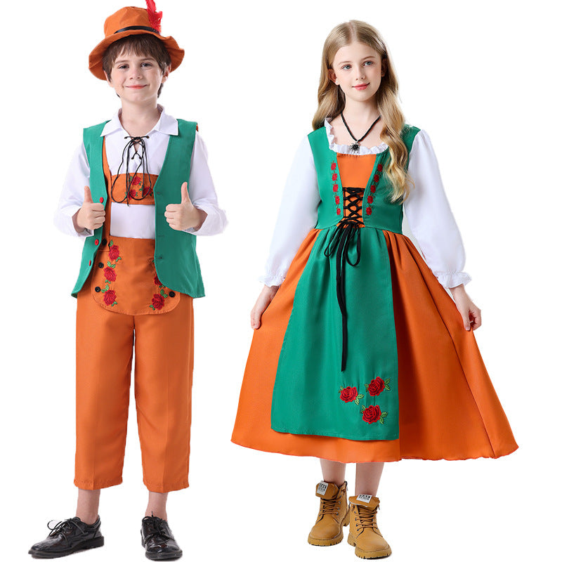 Damen nan folkloristisches Kinderdirndl mit geschnürtem Mieder und bestickter Schürze Drune