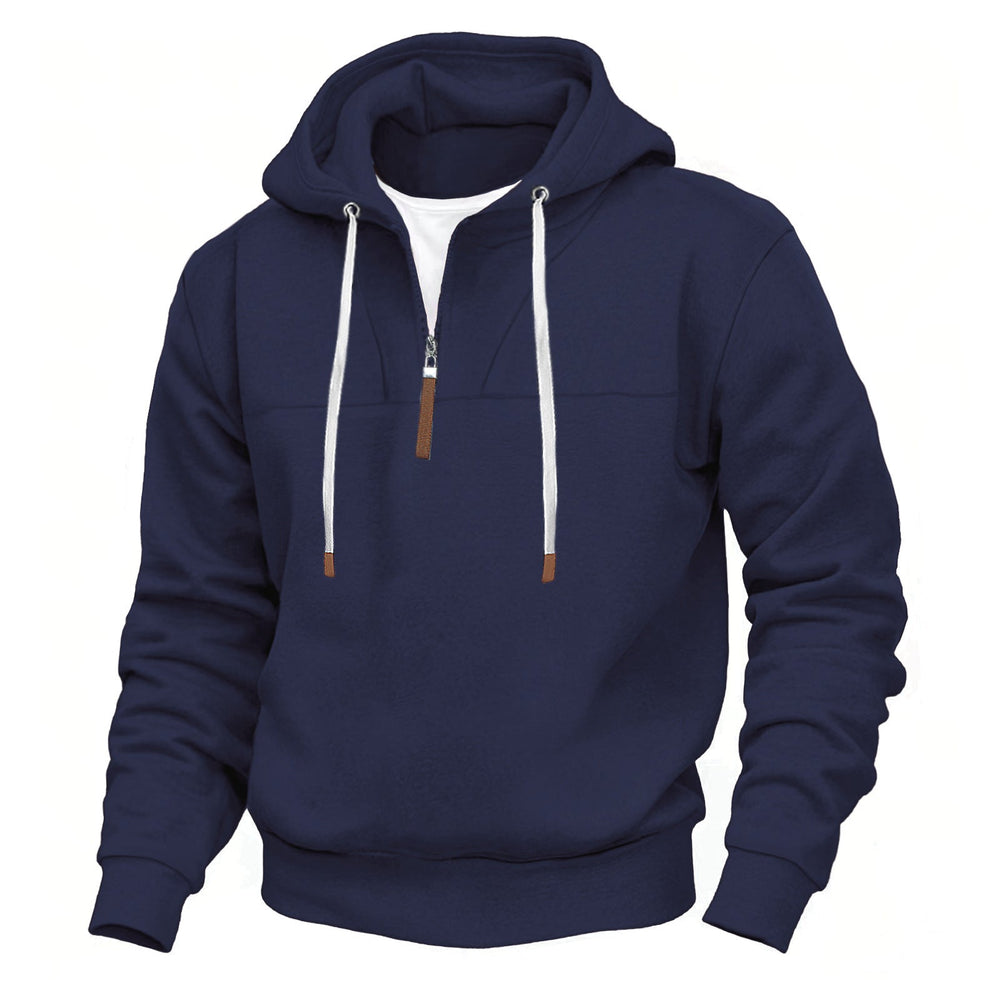 Herren nan Kapuzenpullover mit halbem Reißverschluss, weichem Innenfutter und Leder-Details Drune