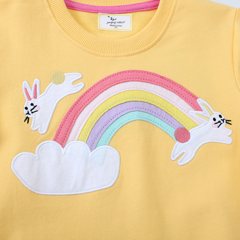 Mädchen Sweatshirt mit buntem Regenbogen und Hasenmotiv Drune
