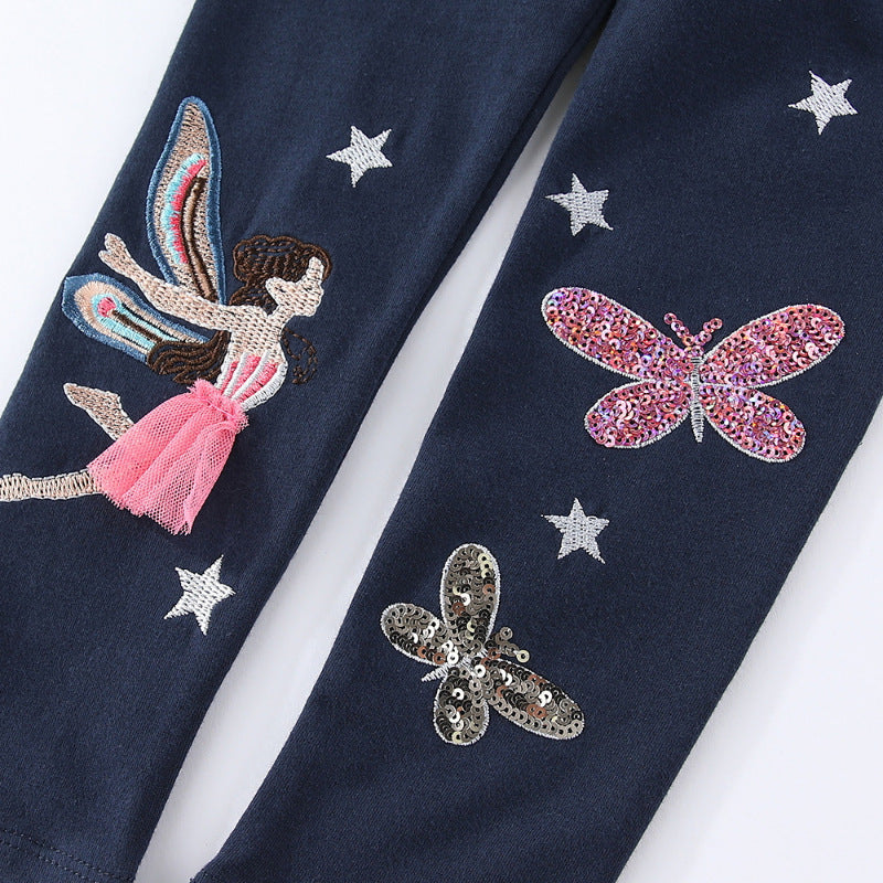 Mädchen Leggings mit glitzernden Feen- und Schmetterlingsapplikationen Drune