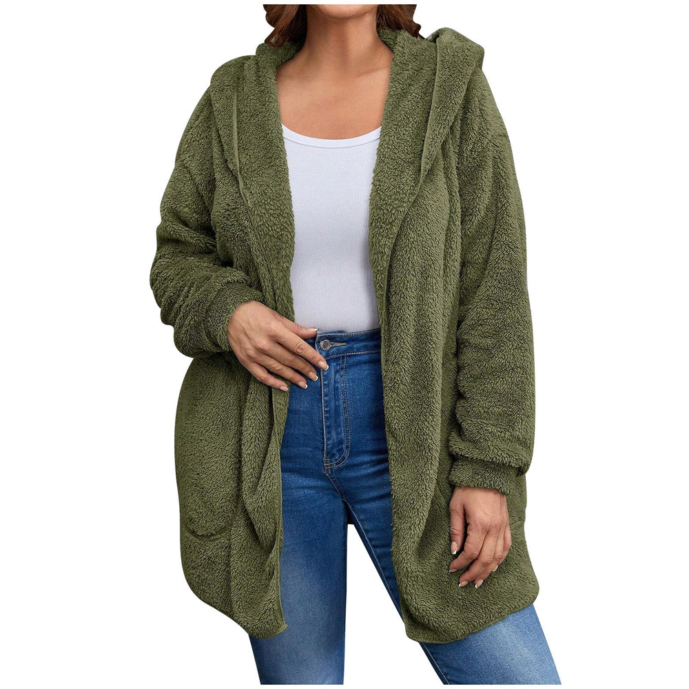 Damen nan kuschelige Teddy-Fleece Kapuzenjacke mit großen Eingrifftaschen und entspannter Silhouette Drune