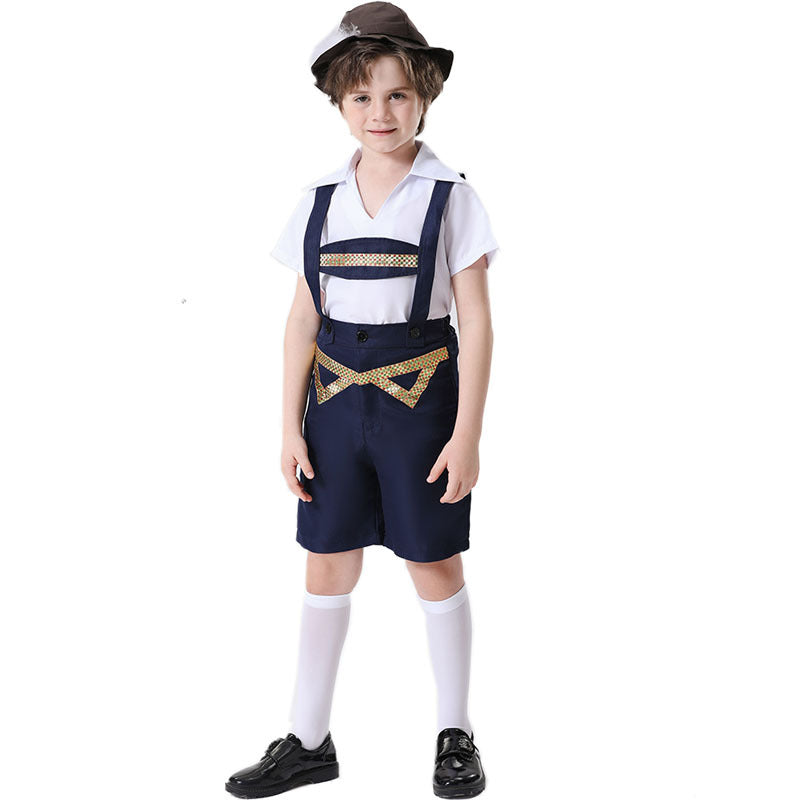 Unisex nan festliche Kinderhose mit verstellbaren Hosenträgern und Ziergürtel Drune