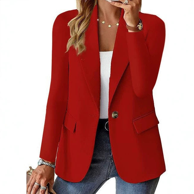 Damen nan taillierter Blazer mit Ein-Knopf-Verschluss Reverskragen und Pattentaschen Drune