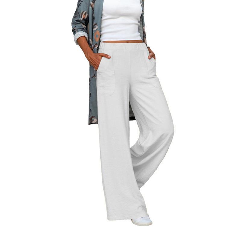Damen nan weite Leinenmix-Hose mit hohem elastischen Bund und aufgesetzten Seitentaschen Drune
