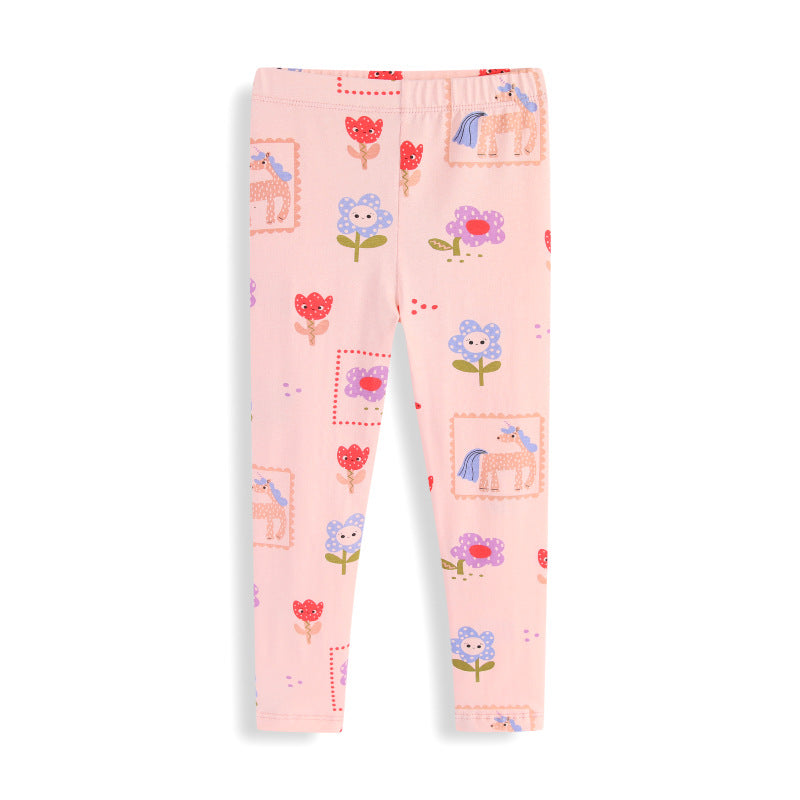 Mädchen Leggings mit buntem Einhorn- und Blumenmuster Drune