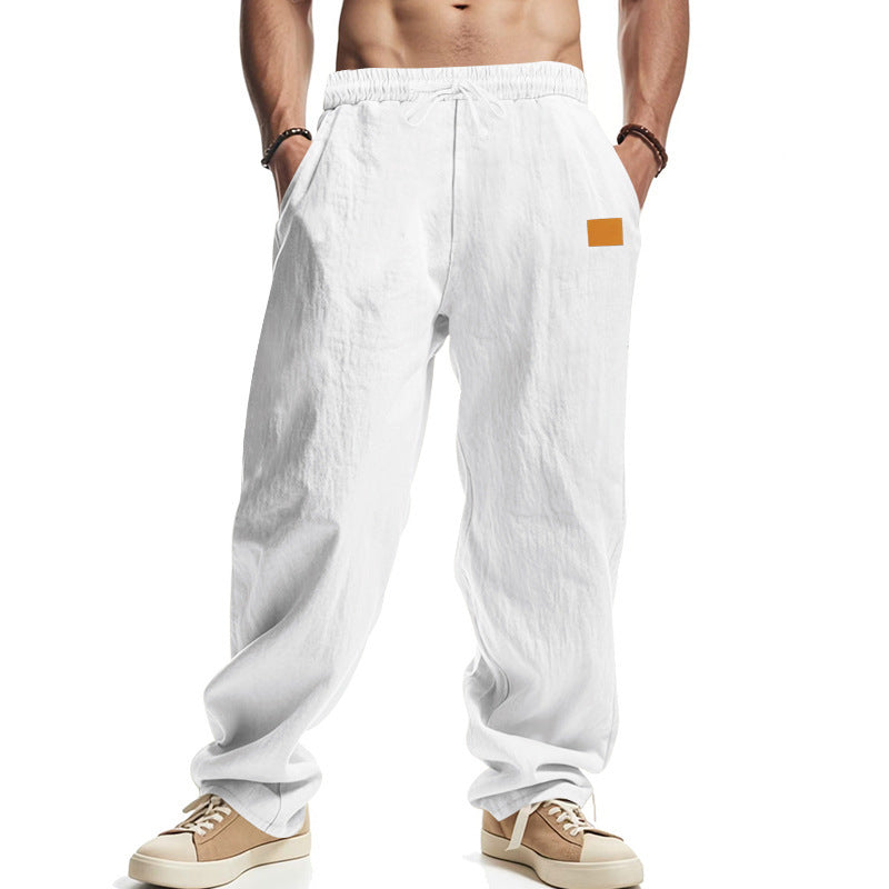 Herren nan lässige Oversize-Leinen-Jogginghose mit Elastikbund, Kordelzug und seitlichen Eingrifftaschen Drune