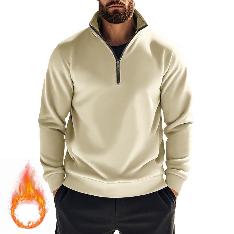 Herren nan halbhoher Reißverschluss-Sweatpullover mit Stehkragen weichem Fleecefutter und elastischen Bündchen Drune