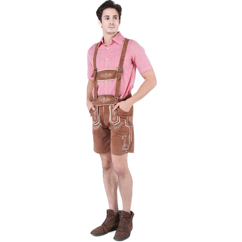Herren nan kurze Trachtenlederhose aus Wildleder mit bestickter Vorderlatz und verstellbaren Trägern Drune
