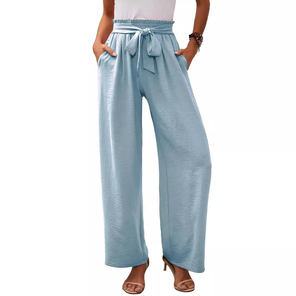 Damen nan Paperbag-Hose mit weitem Bein, hohem elastischem Bund und Bindegürtel Drune