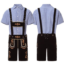 Blau kariertes Oberteil + schwarz-goldene Hose