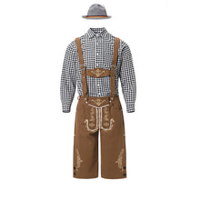82346【Schwarzes Oberteil + braune Latzhose + graue Mütze】