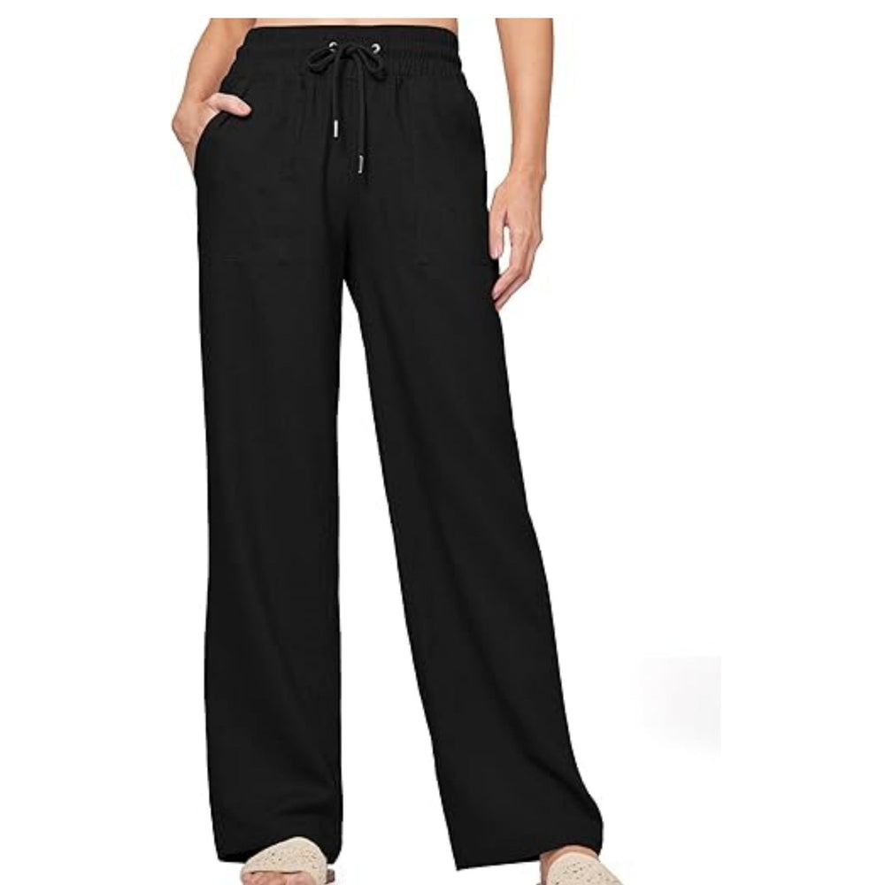 Damen nan weite Loungewear-Hose mit hohem Elastikbund Kordelzug Seitentaschen und legerer Palazzo-Passform Drune