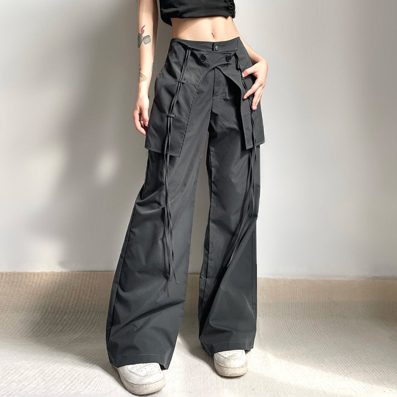 Damen stylische Utility-Hose mit weitem Schnitt und verstellbaren Binde-Details Drune