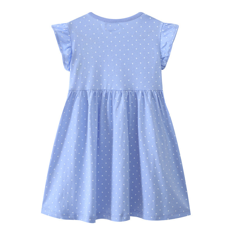 Mädchen Kurzarm Kleid mit fließendem Schnitt und süßem Hasenmotiv Drune
