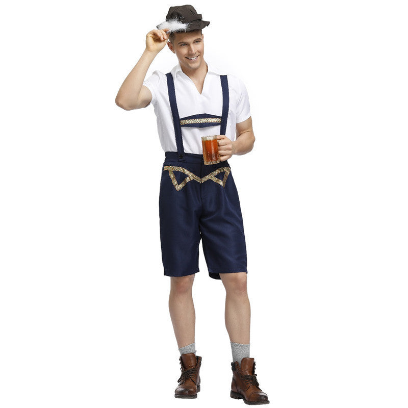 Herren nan traditionelle Oktoberfest Lederhose kurz mit verstellbaren Trägern und Zierstickerei Drune