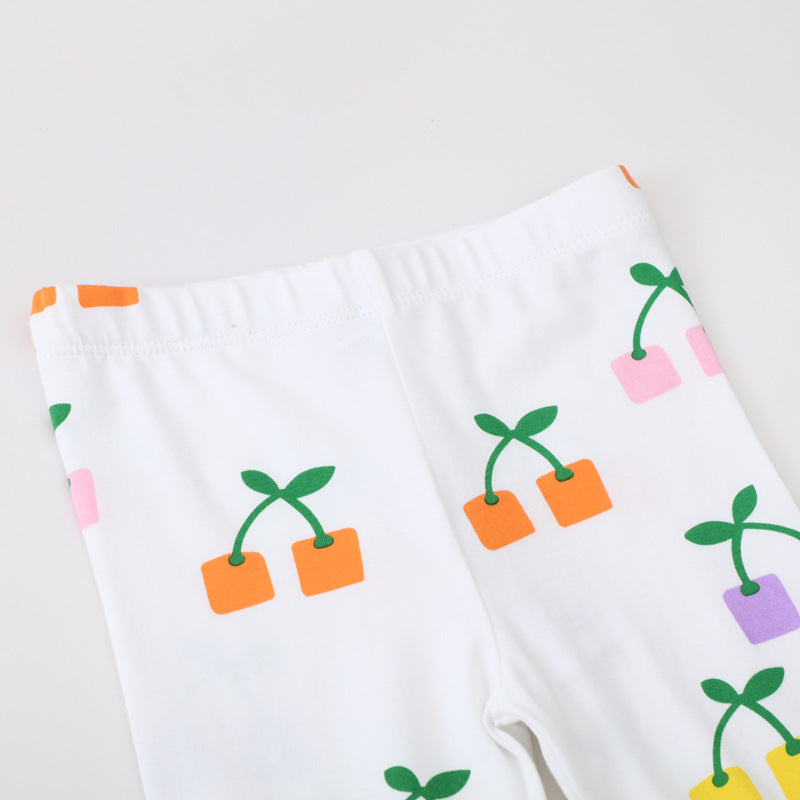 Mädchen Leggings mit fröhlichem Blüten- und Pflanzenmuster Drune