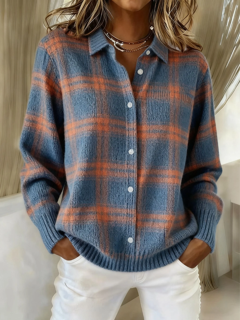 Damen Karo Strickjacke