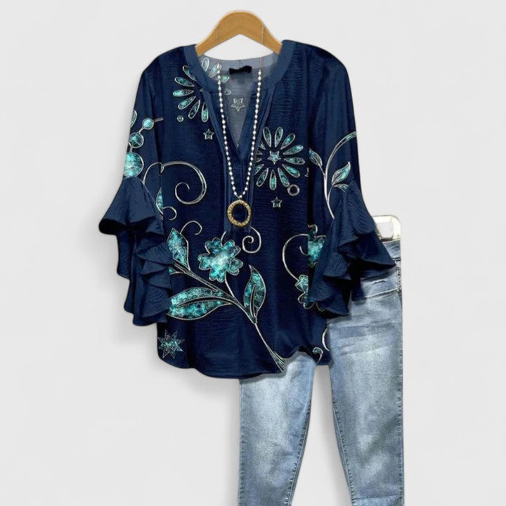 Juria – Bluse Mit Rüschenärmeln Und Blumenmuster