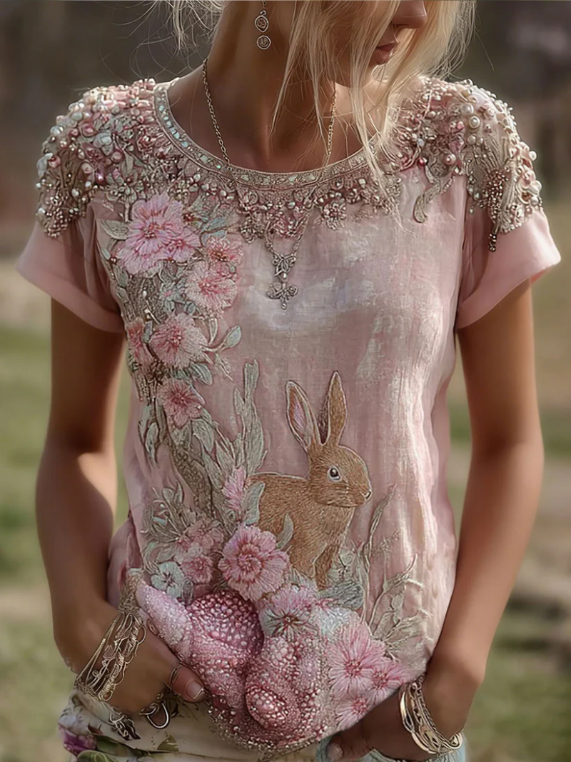 Julija – Bluse Mit Rund Halsausschnitt Und Hasenmotiv