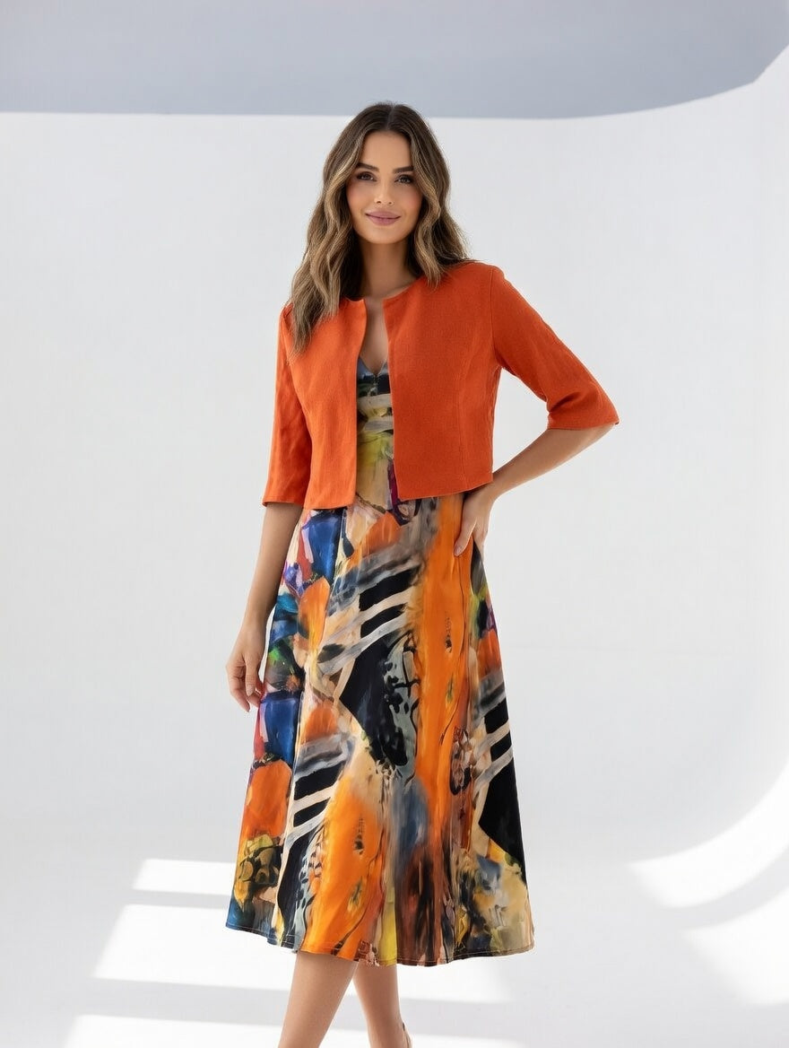 Avelot - Luxuriöses, bedrucktes Midikleid & Bolero-Set