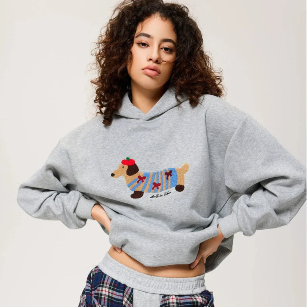 Oversize Hoodie Damen | Dackel-Stickerei & Formstabile Bündchen