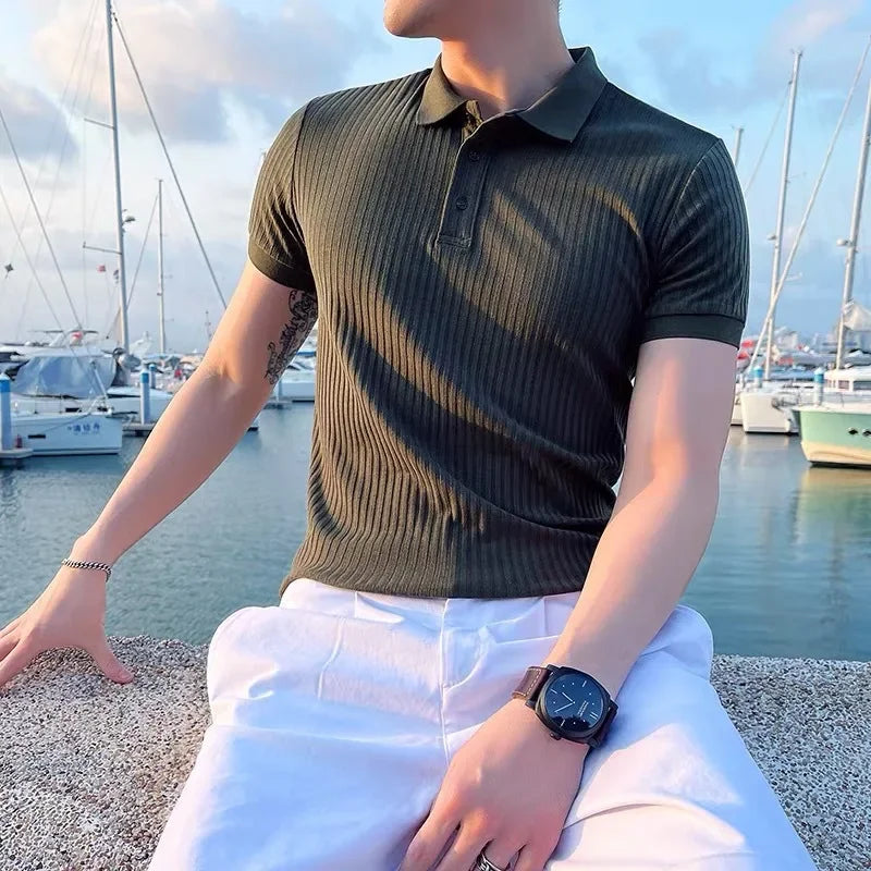 Poloshirt Herren | Slim Fit Strick-Polo mit Rippen-Struktur