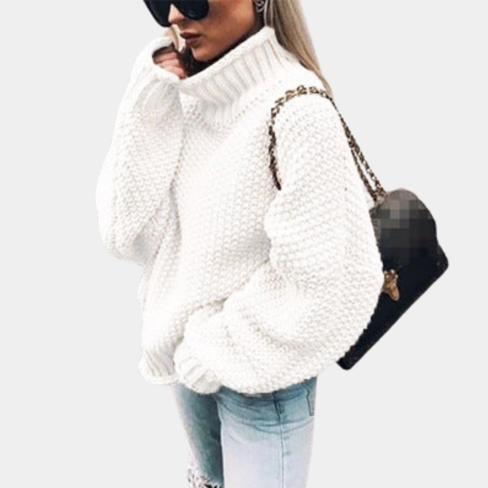 Anna | Damen Oversize-Rollkragenpullover Aus Grobem Strick