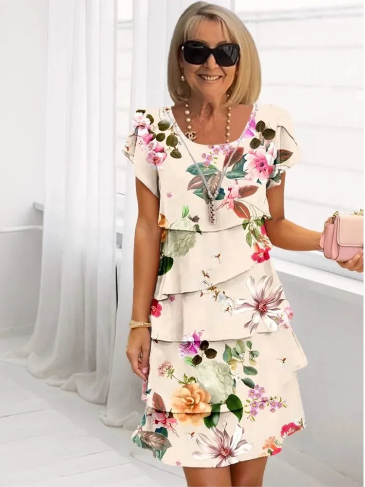 Camille | Elegantes, fließendes weißes Kleid mit Rüschen