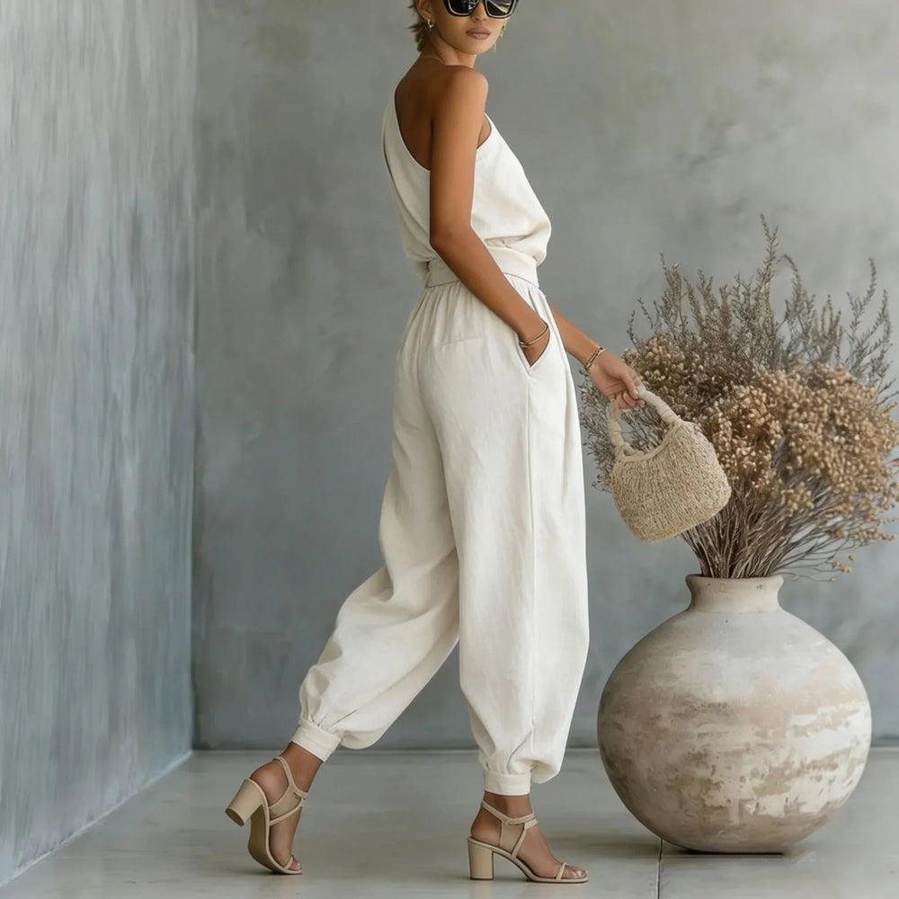 Linnea™ Set mit One-Shoulder-Top und hoch taillierter Hose mit Bündchensaum