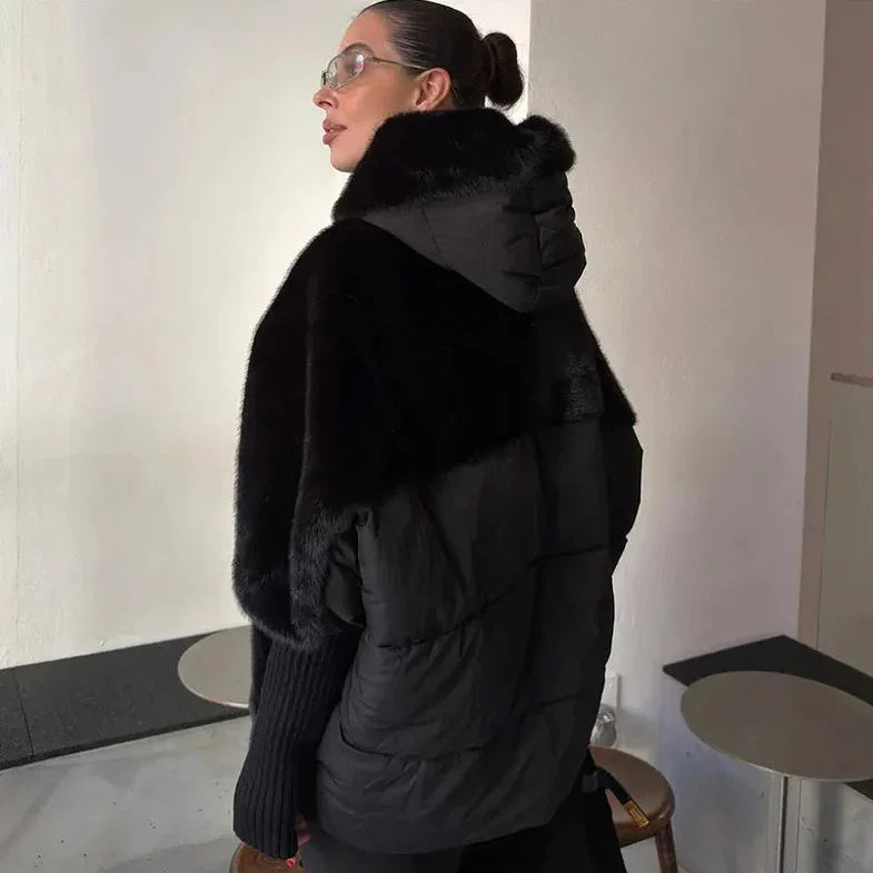 VelvetNord™ Mantel aus Samt-Faux-Fur mit Oversized-Design