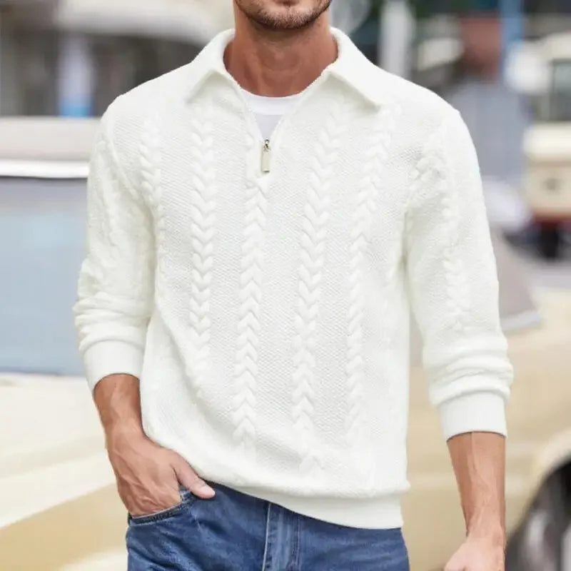 Carlisle™-Pullover aus Hochwertigem Zopfmuster-Strick mit Polokragen und Metallreißverschluss