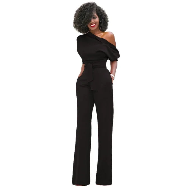 Greta | Jumpsuit mit Schrägem Kragen und Weiten Beinen