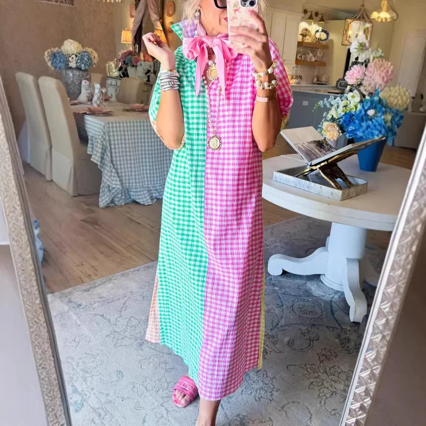 Colorie™ Kleid Mit Hemdkragen Und Vichy-Karo In Farbblöcken