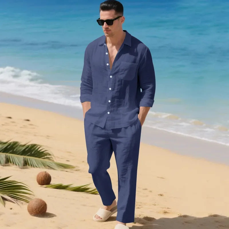 Luca™ Baumwoll-Leinen-Set mit Button-Down-Hemd