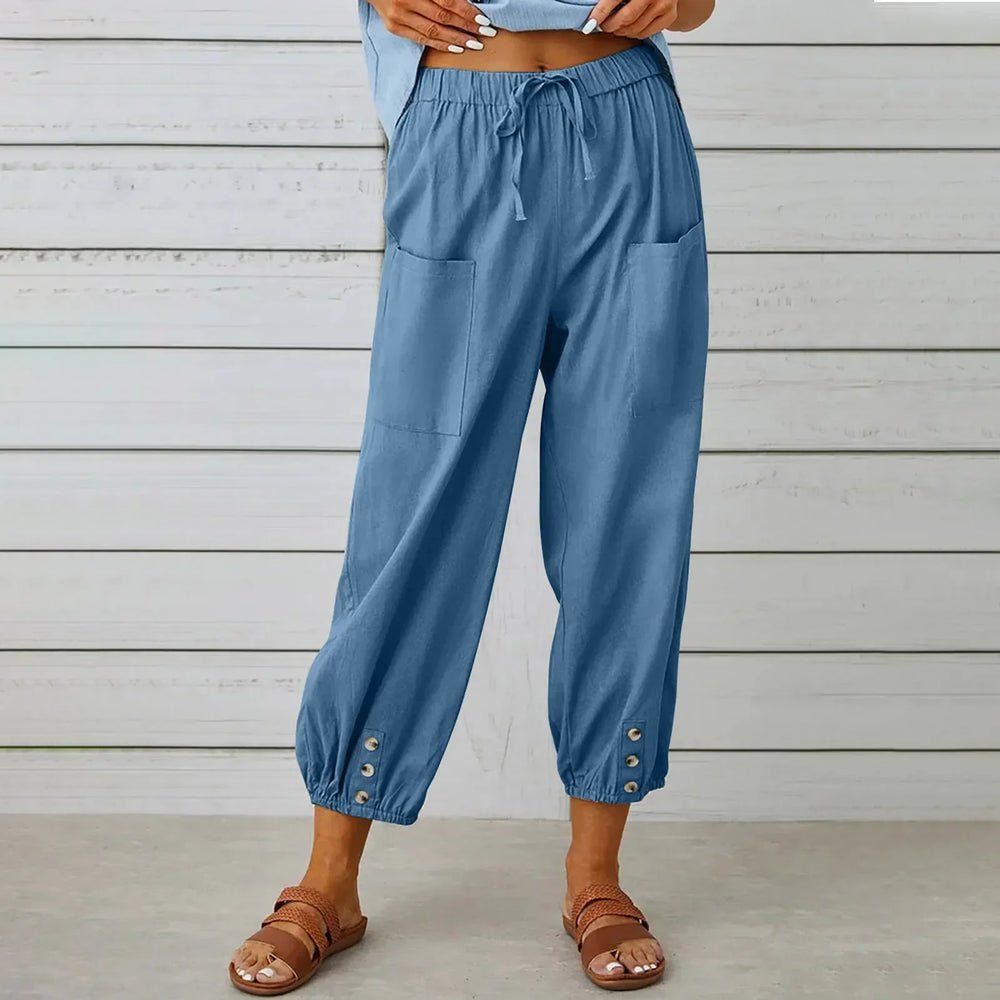 Kobe™ Baumwoll-Leinen-Hose mit Fronttaschen und verstellbarem Kordelzug