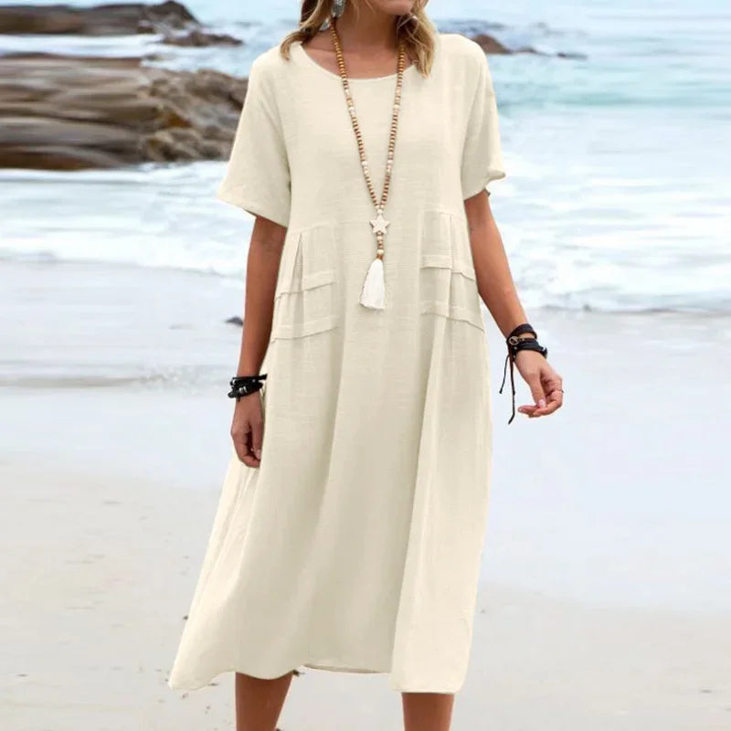 Kleid Alessia™ aus Baumwoll-Leinen mit seitlichen Lagen-Details