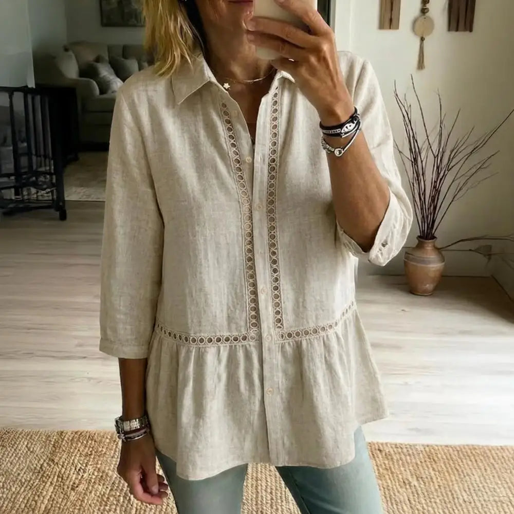 Fiorelly™ Bluse Mit Klassischem Kragen, Cut-Out-Details Und Weitem Saum