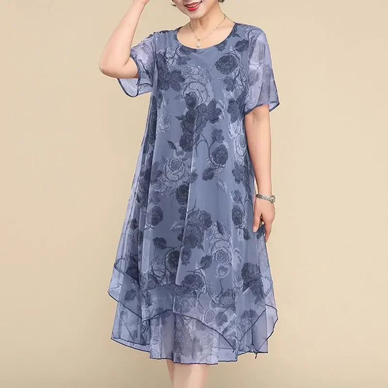 Nice™ Blumenkleid aus Premium-Chiffon mit Doppellage und asymmetrischem Saum