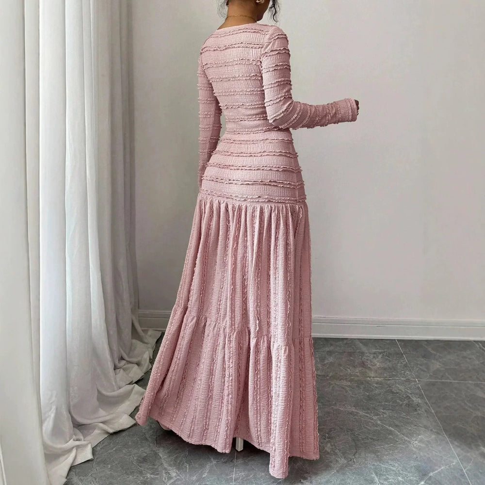 Úrsula™ Langes Kleid aus Plissiertem Strick mit Vorderer Knopfleiste