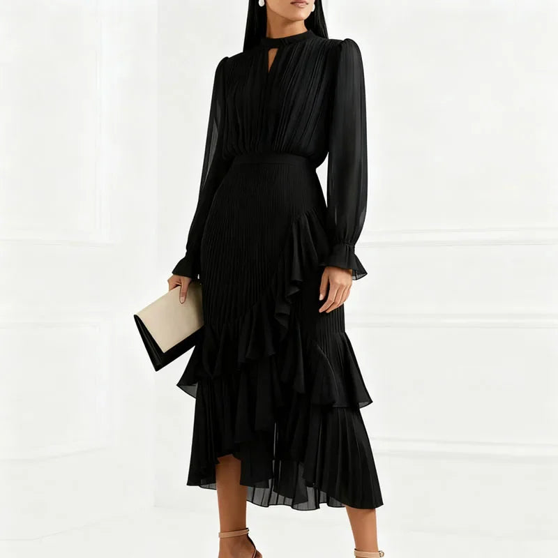 Lioren™ Kleid mit Edlem Plissee und Asymmetrischen Volants