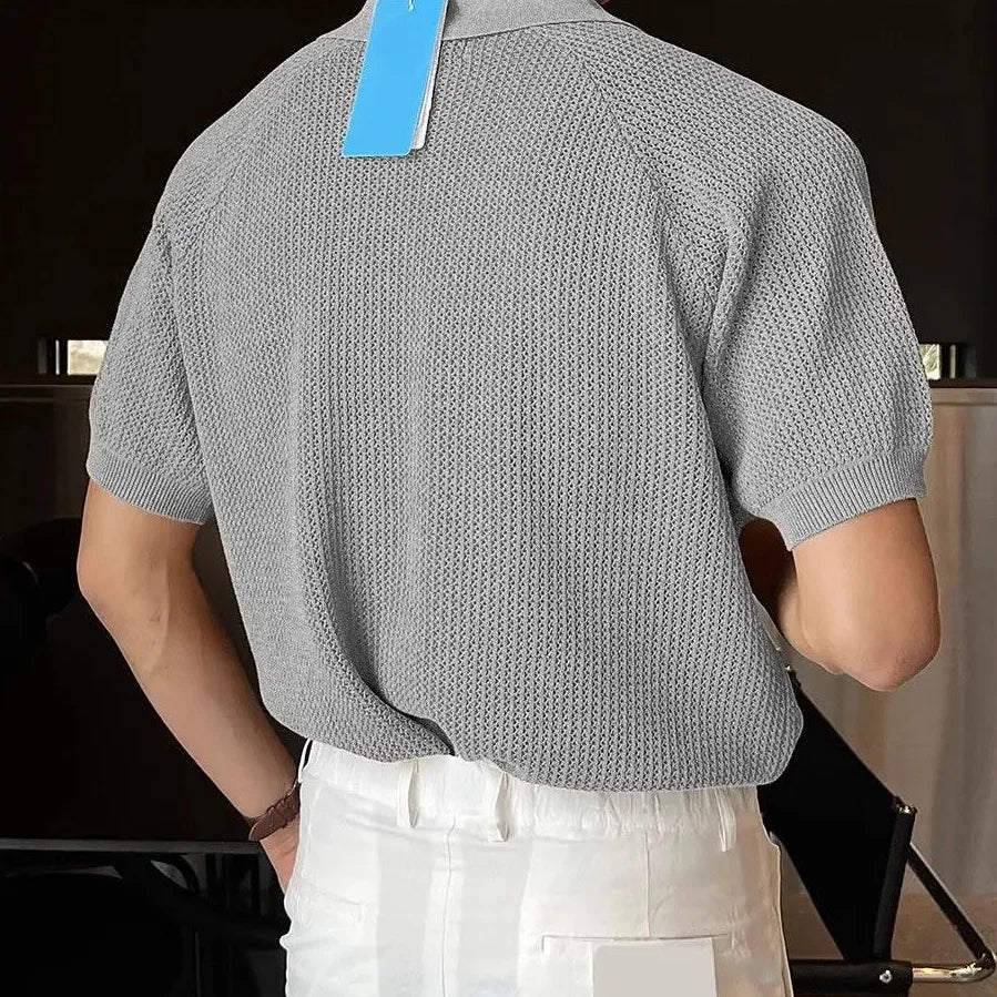 Poloshirt Hagen™ mit strukturierter Strickoptik, Kragen und Knopfleiste