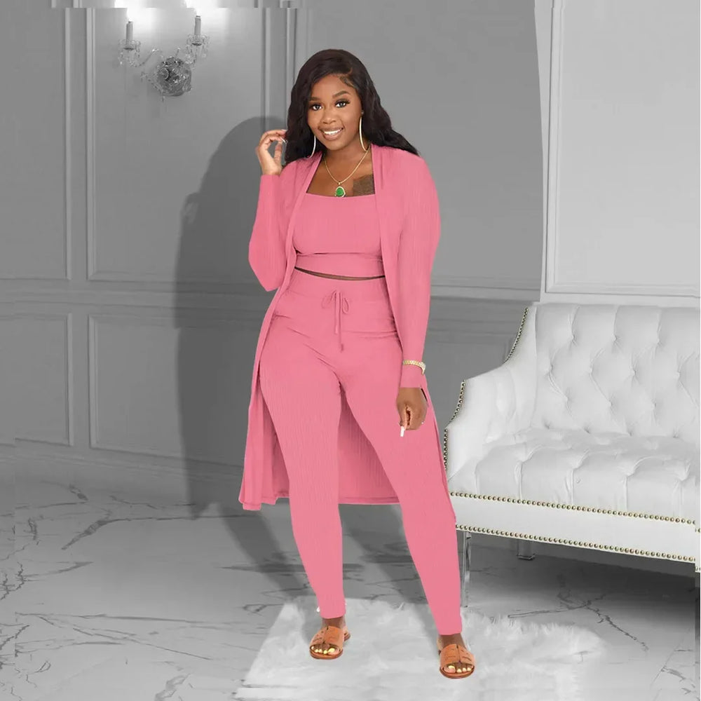 Velmira™-Set mit Kurz Geschnittenem Oberteil, eng Anliegender Hose und Locker Fallendem Cardigan